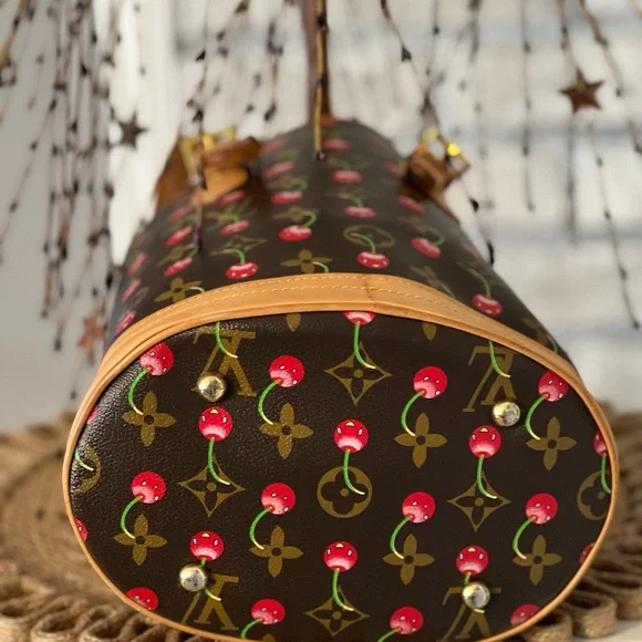 Cherry Fashion Patterned Brown Bucket Bag - Picture 4 of 6